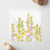 Gelbes rosa Pen & Aquarellfeld aus Hollyhocks Mitteilungskarte (Vorderseite/Rückseite Beispiel)