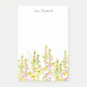 Gelbes rosa Pen & Aquarellfeld aus Hollyhocks Post-it Klebezettel