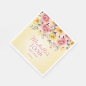 Gelbes Rosa Springtime Floral 100. Geburtstag Serviette (Ecke)
