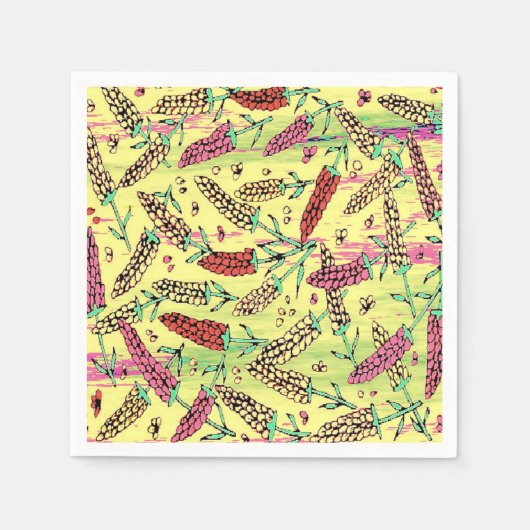 gelbes, rosa und rotes Muster Serviette (Vorderseite)