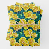 Gelbes Rose Muster Geschenkpapier Set (Beispiel)