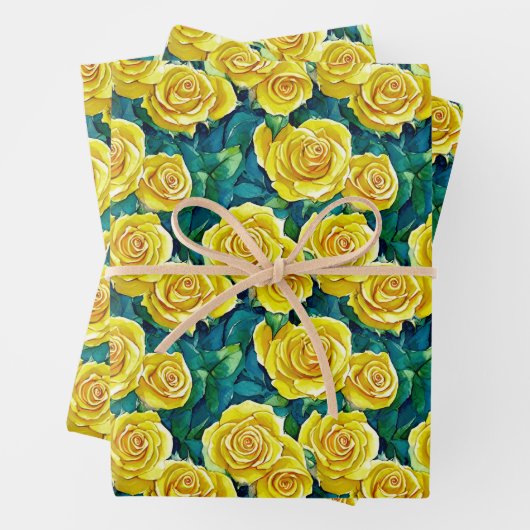 Gelbes Rose Muster Geschenkpapier Set (Beispiel)