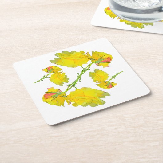 Gelbes Rose. Rechteckiger Pappuntersetzer (angewinkelt)