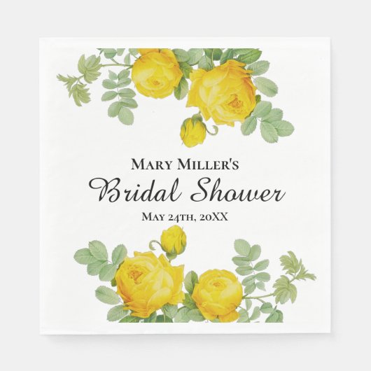 Gelbes Rosengelb-Brautparty Serviette (Vorderseite)