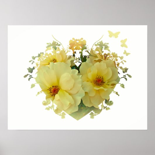 Gelbes Rosenherz auf weißem Poster (Vorne)