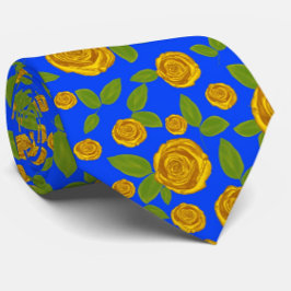 Gelbes Rosenmuster auf blauem Neck Krawatte