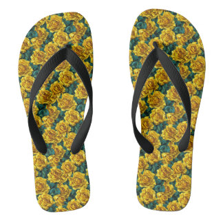 Gelbes Rosenmuster Weite Riemen Flip Flop Badesandalen