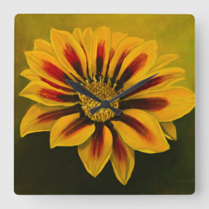 Gelbes Rot stripes Gazania-Blume Quadratische Wanduhr