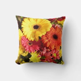 Gelbes rotes Gerbera-Chrysantheme-Blumen-Kissen Kissen