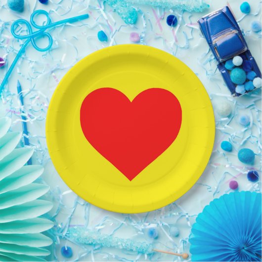 Gelbes Rotes Herz Pappteller (Party)