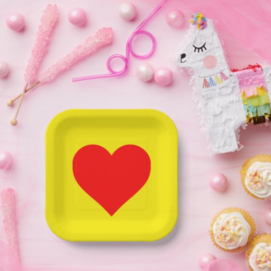 Gelbes Rotes Herz Pappteller (Party)