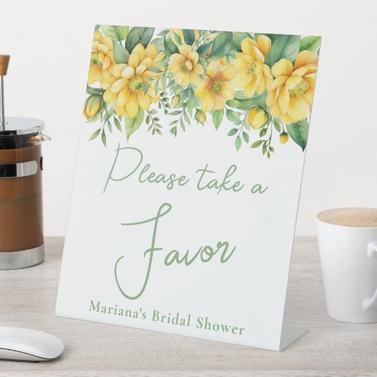 Gelbes Sage Floral Brautparty Gefallen Sockelschild (In Situ)