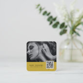 Gelbes, scannierbares Strichcode QR-Foto Quadratische Visitenkarte (Stehend Vorderseite)