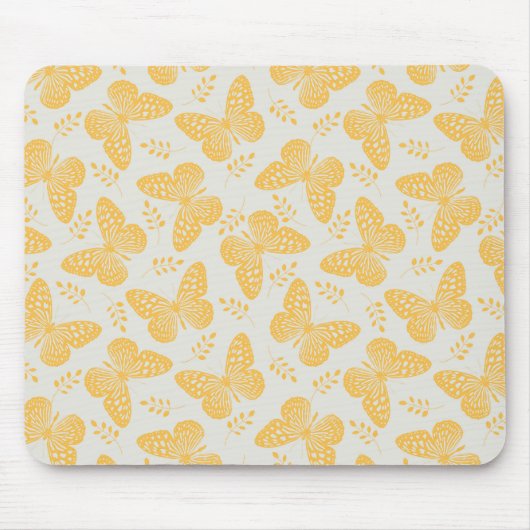 Gelbes Schmetterlingsmuster auf grauem Hintergrund Mousepad (Vorne)