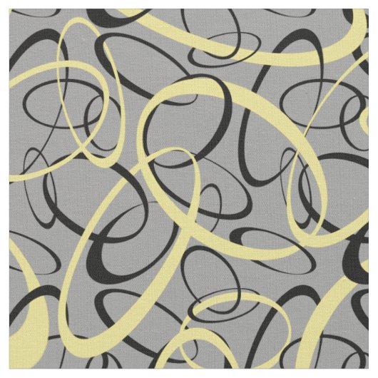 Gelbes Schwarz auf grauem Retro-Oval-Muster Stoff (Nahaufnahme)
