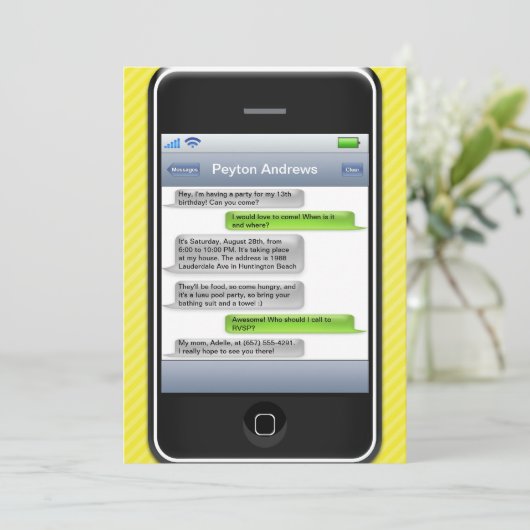 Gelbes/Schwarz-intelligentes Telefon-iParty Einladung (Stehend Vorderseite)