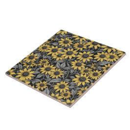 Gelbes schwarz-Mit Augen Susan-Blume-Muster Fliese