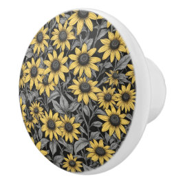 Gelbes schwarz-Mit Augen Susan-Blume-Muster Keramikknauf