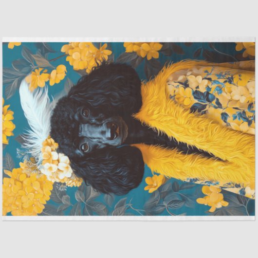 Gelbes Schwarz-Poodle-Portrait-Decoupage Seidenpapier (Vorderseite)