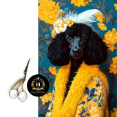 Gelbes Schwarz-Poodle-Portrait-Decoupage Seidenpapier