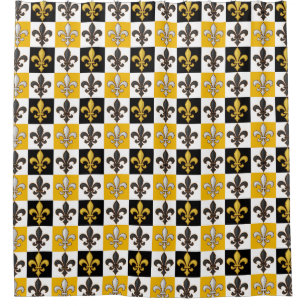 Gelbes Schwarz-weißes kariertes Fleur-de-lis-Desig Duschvorhang