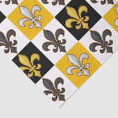 Gelbes Schwarz-weißes kariertes Fleur-de-lis-Desig Seidenpapier (Ausschnitt)