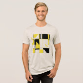 Gelbes Schwarzes Abstraktes Schachbrett Tri-Blend Shirt (Vorderseite voll)