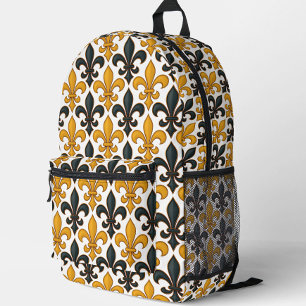 Gelbes schwarzes Barock Fleur-de-lis-Muster Bedruckter Rucksack