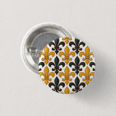 Gelbes schwarzes Barock Fleur-de-lis-Muster Button (Vorne & Hinten)