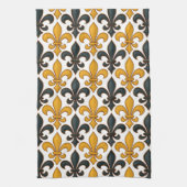 Gelbes schwarzes Barock Fleur-de-lis-Muster Geschirrtuch (Vertikal)
