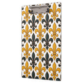 Gelbes schwarzes Barock Fleur-de-lis-Muster Klemmbrett (Links)