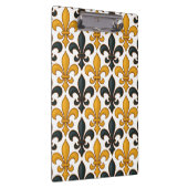 Gelbes schwarzes Barock Fleur-de-lis-Muster Klemmbrett (Rechts)