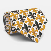 Gelbes schwarzes Barock Fleur-de-lis-Muster Krawatte (Gerollt)