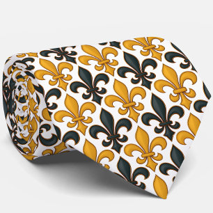 Gelbes schwarzes Barock Fleur-de-lis-Muster Krawatte