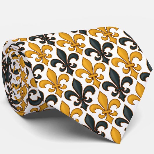 Gelbes schwarzes Barock Fleur-de-lis-Muster Krawatte