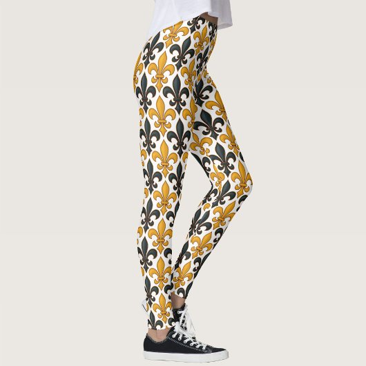 Gelbes schwarzes Barock Fleur-de-lis-Muster Leggings