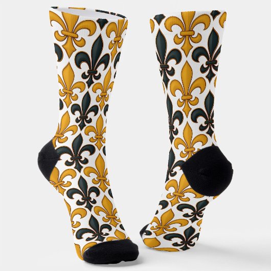 Gelbes schwarzes Barock Fleur-de-lis-Muster Socken