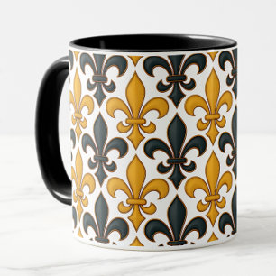 Gelbes schwarzes Barock Fleur-de-lis-Muster Tasse