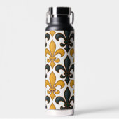 Gelbes schwarzes Barock Fleur-de-lis-Muster Trinkflasche (Vorne)