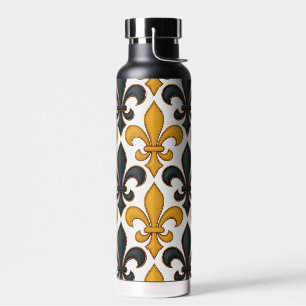Gelbes schwarzes Barock Fleur-de-lis-Muster Trinkflasche