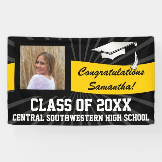 Gelbes Schwarzes Benutzerdefiniertes Foto Abschlus Banner (Horizontal)