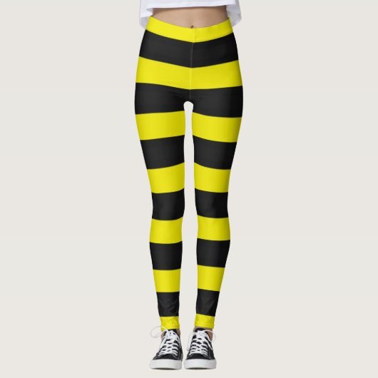 Gelbes, schwarzes, bienenähnliches Muster Leggings (Vorderseite)