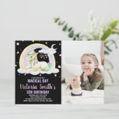 Gelbes Schwarzes Foto, Gelb, Schwarz, Einhorn Gebu Einladung (Stehend Vorderseite)