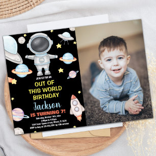 Gelbes schwarzes Foto Weltraum Geburtstagseinladun Einladung