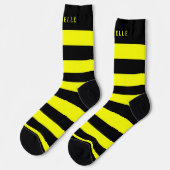 Gelbes schwarzes Koloblock gestreift für Individue Socken (Linkes Detail)