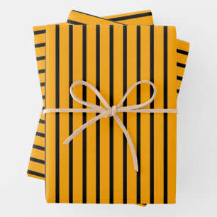 Gelbes schwarzes Retro-Streifenmuster Geschenkpapier Set