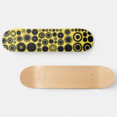 Gelbes, schwarzes Retrokreismuster Skateboard (Horizontal)
