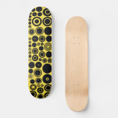Gelbes, schwarzes Retrokreismuster Skateboard (Vorderseite)