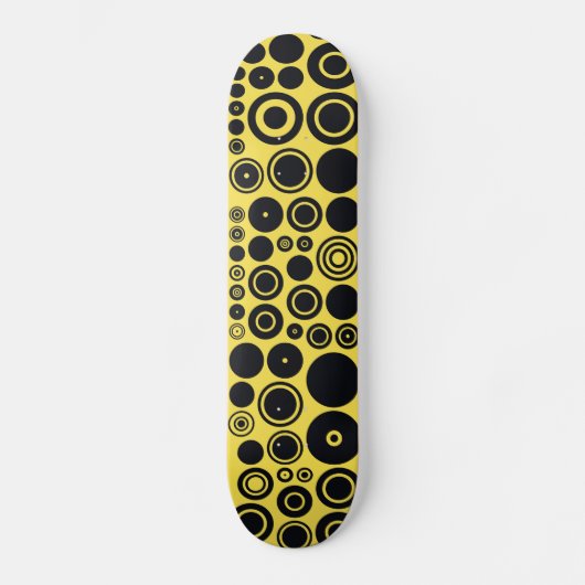 Gelbes, schwarzes Retrokreismuster Skateboard (Vorderseite)