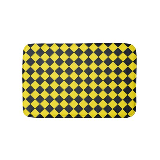 Gelbes schwarzes Schachbrett Diamantmuster Badematte (Vorderseite)
